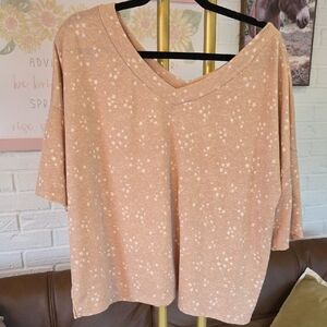 Cato Floral V-Neck Short Sleeve Top - Light Pink